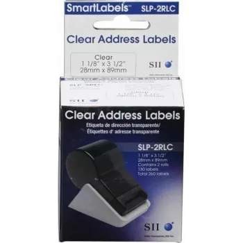 Seiko SLP-2RLC Etiquetas de endereço transparentes 28x89mm, 2 rolos, 260 etiquetas, Branco, adesivo permanente, térmica direta, para Smart Label Printer