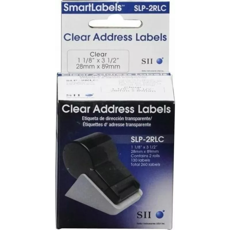 Seiko SLP-2RLC Etiquetas de endereço transparentes 28x89mm, 2 rolos, 260 etiquetas, Branco, adesivo permanente, térmica direta, para Smart Label Printer