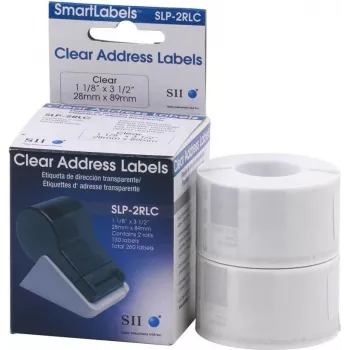Seiko SLP-2RLC Etiquetas de endereço transparentes 28x89mm, 2 rolos, 260 etiquetas, Branco, adesivo permanente, térmica direta, para Smart Label Printer