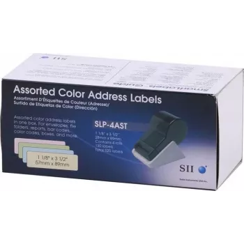 Seiko SLP-4AST etiquetas de endereço em várias cores - 28 x 89 mm, 520 etiquetas (4 rolos de 130) para Smart Label Printer 420/425/430/440/450 16.06.2037