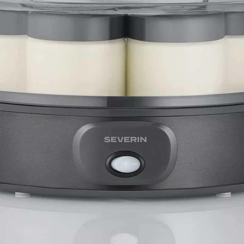 Severin JG 3510 Iogurteira, 7 frascos de 150 ml, Dark Inox/Preto