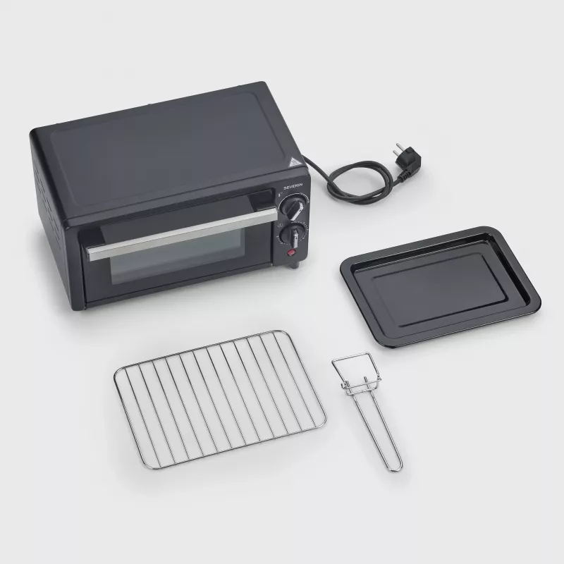 Severin TO 2062 Mini forno, 9 L, 800 W, com espeto rotativo, aço inoxidável escovado/preto