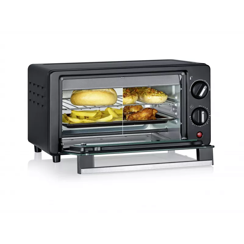 Severin TO 2062 Mini forno, 9 L, 800 W, com espeto rotativo, aço inoxidável escovado/preto