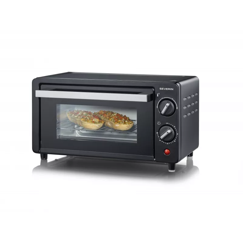 Severin TO 2062 Mini forno, 9 L, 800 W, com espeto rotativo, aço inoxidável escovado/preto