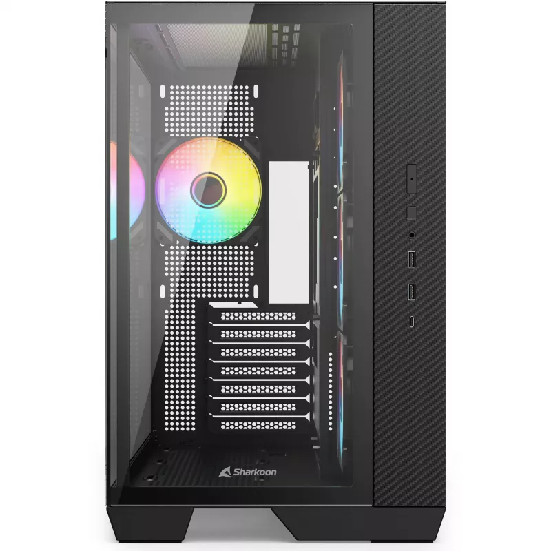 Caixa mid-tower Sharkoon Steel Shark preta com vidro temperado x2