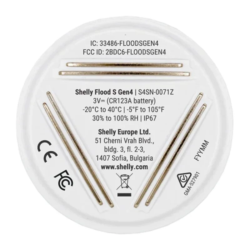 Shelly Flood S Gen4 Detetor de fugas de água – Wi-Fi, Matter, Zigbee, Bluetooth, Plug & Play