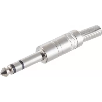 Ficha jack 6,3 mm estéreo ShiverPeaks BS50200, 3 polos, metal, para soldar, com proteção anti-dobras