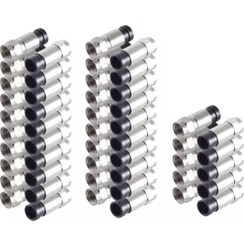 SHIVERPEAKS BS85029-A-SET25 Ficha de Compressão Tipo F para Cabo Coaxial 7 mm, Pack de 25, Latão Niquelado, 75 Ohm, Resistente às Intempéries, Prateado