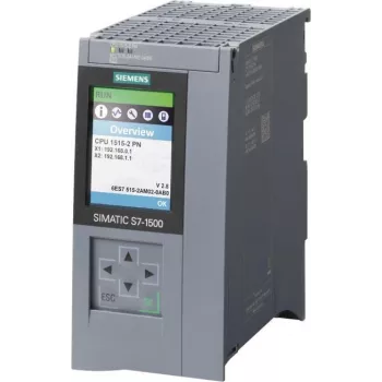 Siemens SIMATIC S7-1500 CPU 1515-2 PN, 500 KB Memória de Programa, 3 MB Memória de Dados, 2 Interfaces PROFINET, Switch de 3 Portas, 24 V DC 6ES75152AM020AB0