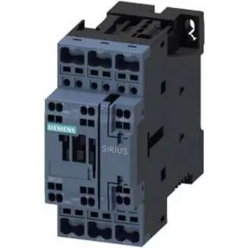 Siemens SIRIUS 3RT2 Contator de potência tripolar, 37 A, bobina 24 V DC, terminais de parafuso, 1NO+1NC 3RT20272BB40
