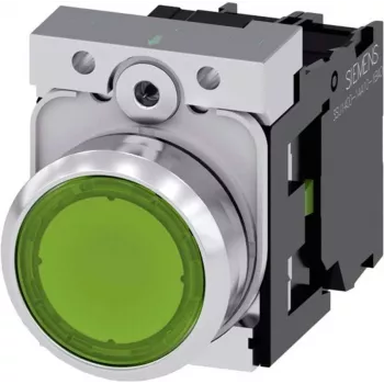 Siemens SIRIUS ACT 3SU1152-0AB40-1BA0 Botão de pressão, atuador plano, verde, anel frontal metálico brilhante, 22mm, 1NO, terminal de parafuso, IP66/67/69K