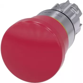 Siemens SIRIUS ACT Botão de paragem de emergência, cabeça de cogumelo, desbloqueio por tração, anel frontal metálico, vermelho, montagem 22mm, 3SU1050-1HA20-0AA0