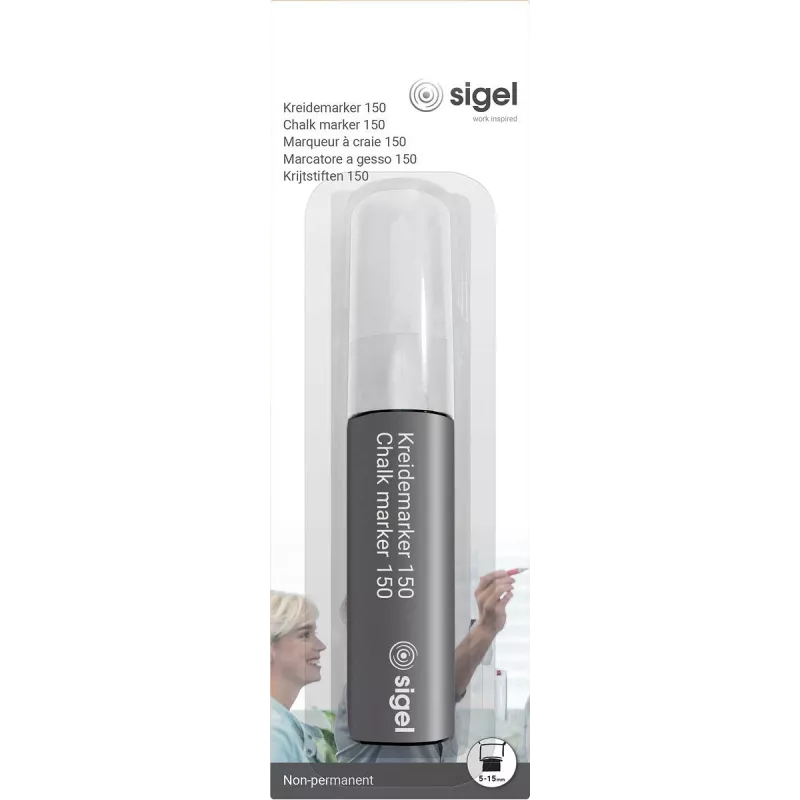 SIGEL marcador de giz 150 ponta biselada 5-15 mm branco apagável 1 unid.