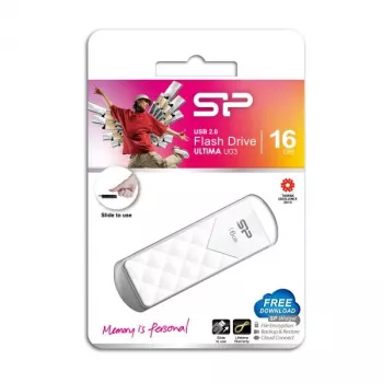Pen USB Silicon Power 16GB USB 2.0, Design Retrátil sem Tampa, Branco