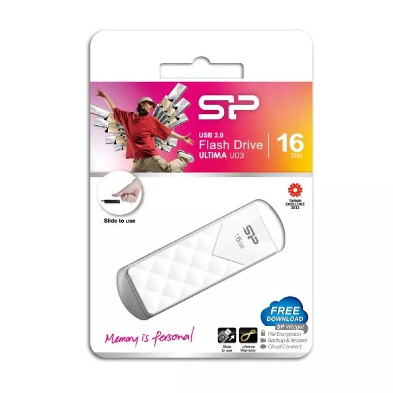 Pen USB Silicon Power 16GB USB 2.0, Design Retrátil sem Tampa, Branco