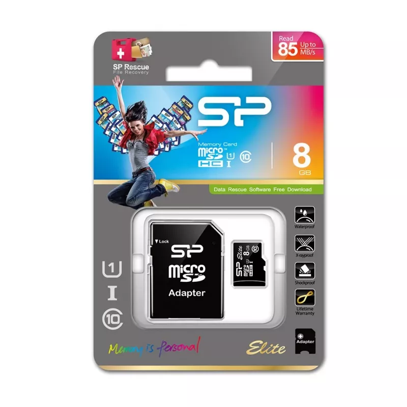 Silicon Power Elite 8GB microSDHC UHS-I U1 V10 Cartão de memória com adaptador SD