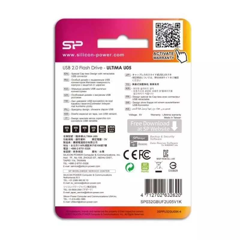 Pen drive USB 2.0 Silicon Power SP032GBUF2U05V1K 32GB - design retrátil sem tampa, preta