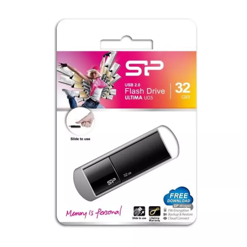Pen drive USB 2.0 Silicon Power SP032GBUF2U05V1K 32GB - design retrátil sem tampa, preta