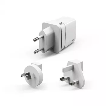 Silicon Power Boost Charger QM16 Carregador de viagem de 20W, USB-A + USB-C, fichas EU/US/UK/AU, branco