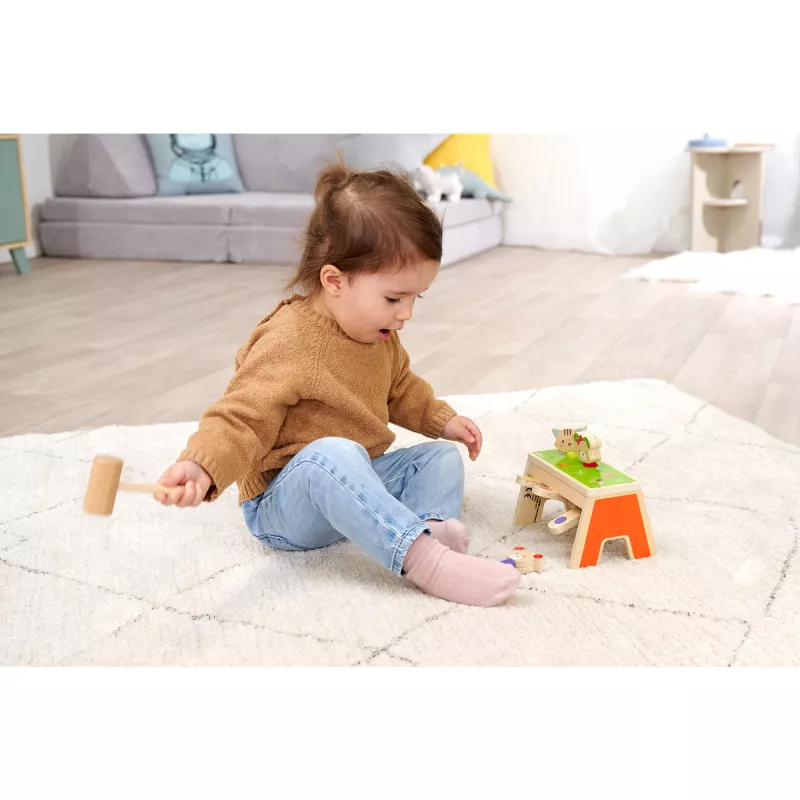 SIMBA-DICKIE jogo de martelar pop-up – brinquedo de madeira com 16 peças e figuras pop-up