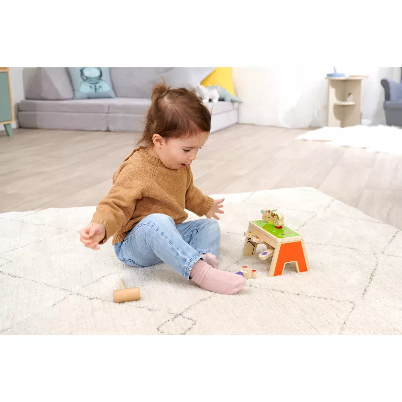 SIMBA-DICKIE jogo de martelar pop-up – brinquedo de madeira com 16 peças e figuras pop-up
