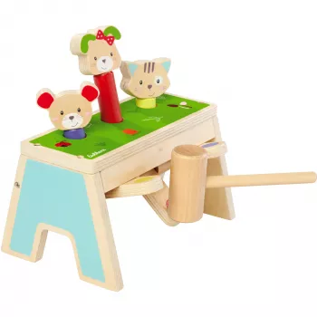 SIMBA-DICKIE jogo de martelar pop-up – brinquedo de madeira com 16 peças e figuras pop-up