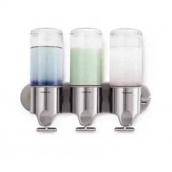 Dispensador de duche com suporte de parede Simplehuman, 3 dispensadores, aço inoxidável escovado