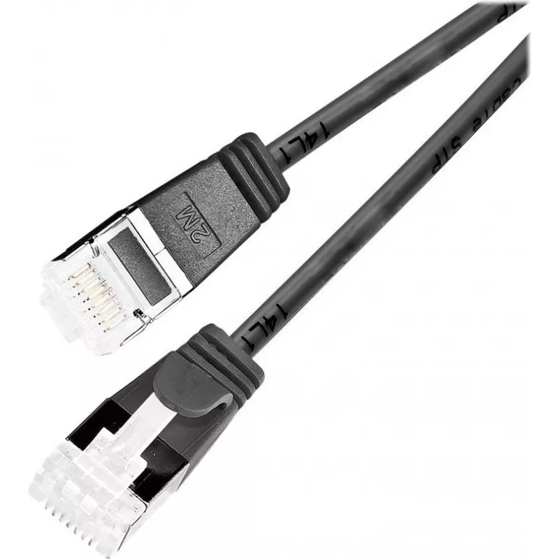 Cabo de rede Wirewin Light redondo U/FTP Cat 6a preto 1,5 m fino flexível blindado PoE PKW-LIGHT-STP-K6A 1.5 SW