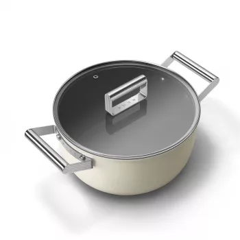 Panela de Barro Smeg CSF2412CRM, 24 cm, Revestimento Antiaderente Cerâmico, Pega em Aço Inoxidável, Creme Mate