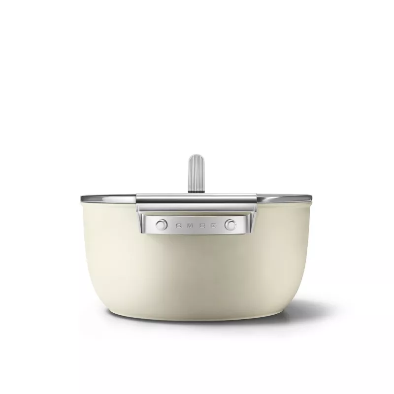 Panela de Barro Smeg CSF2412CRM, 24 cm, Revestimento Antiaderente Cerâmico, Pega em Aço Inoxidável, Creme Mate