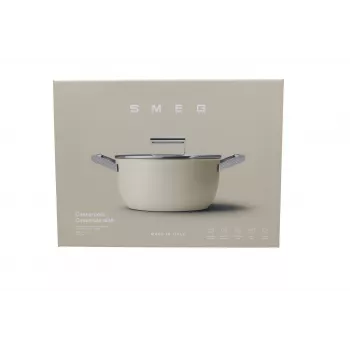 Panela de Barro Smeg CSF2412CRM, 24 cm, Revestimento Antiaderente Cerâmico, Pega em Aço Inoxidável, Creme Mate
