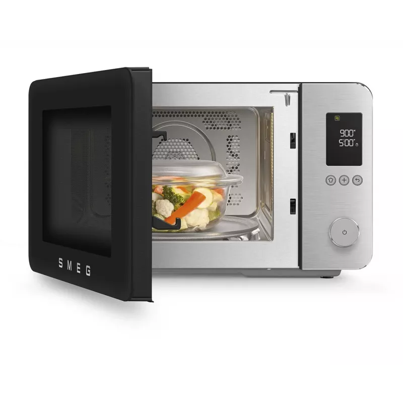 Micro-ondas combinado Smeg MOC02BLMEU, 9 funções, 2100 W, preto mate