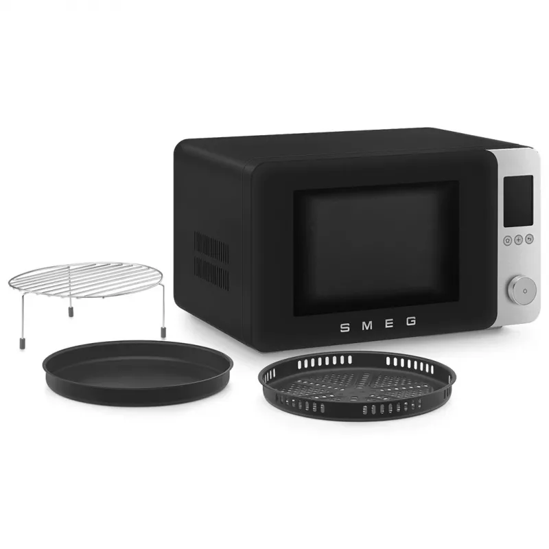Micro-ondas combinado Smeg MOC02BLMEU, 9 funções, 2100 W, preto mate