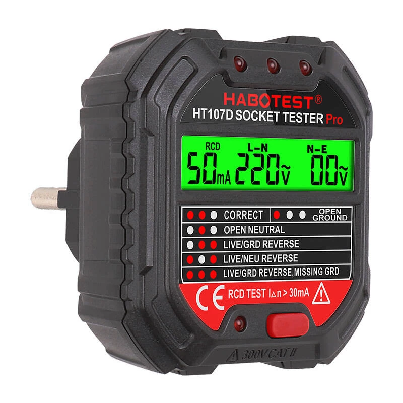 Testador de tomadas com visor digital Habotest HT107D