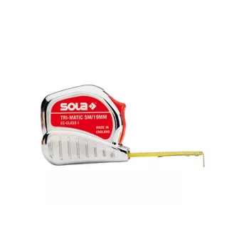 Fita métrica SOLA TRI-MATIC 5m com gancho magnético e fita de dupla face