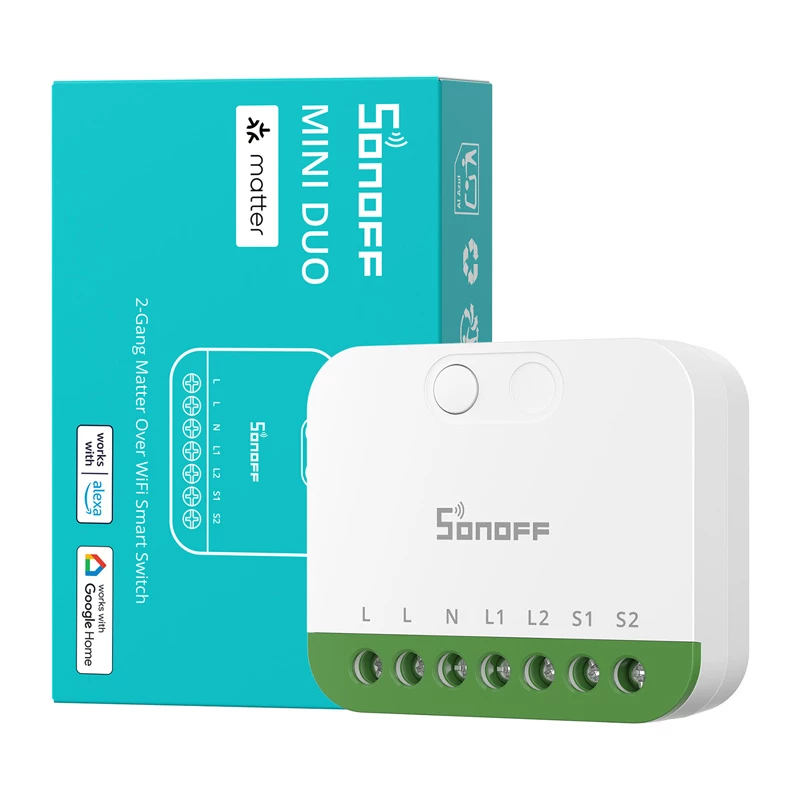 Mini interruptor Matter de dois canais Sonoff MINI-2GS