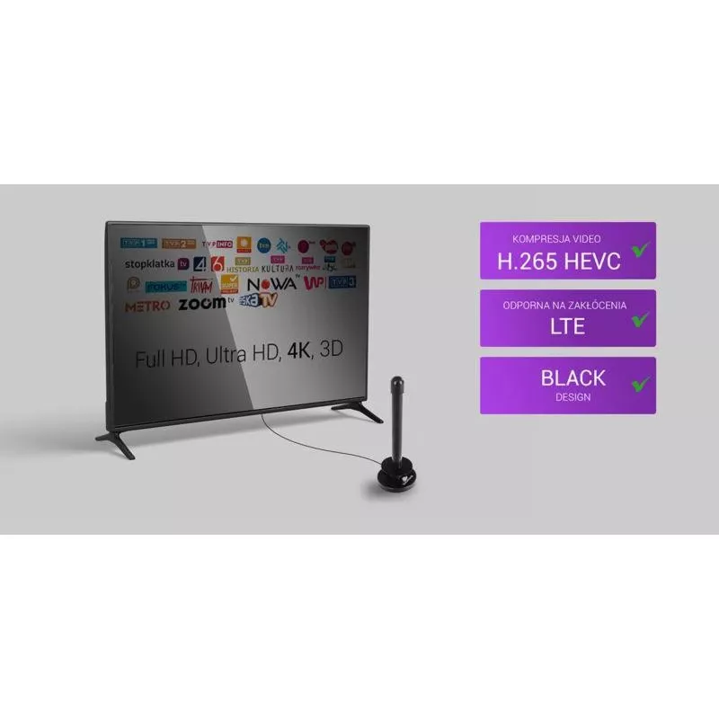 Antena magnética Spacetronik Hook TV DVB-T2 com amplificador de 28 dBi e cabo de 3 m