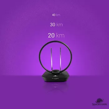 Antena DVB-T2 interior Spacetronik Locus com amplificador de 45 dB e fonte de alimentação