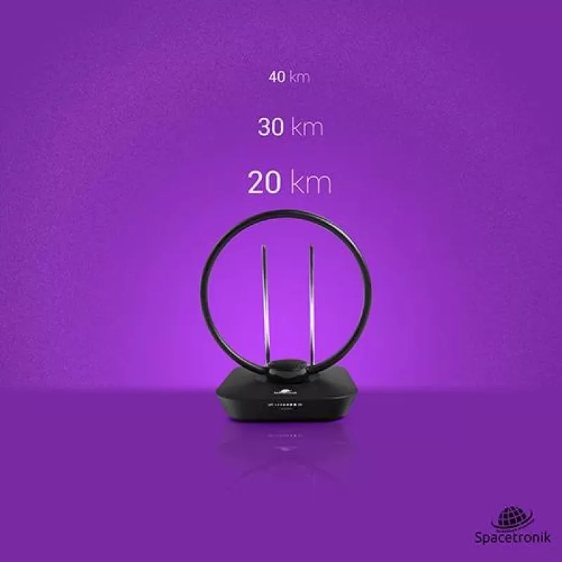 Antena DVB-T2 interior Spacetronik Locus com amplificador de 45 dB e fonte de alimentação