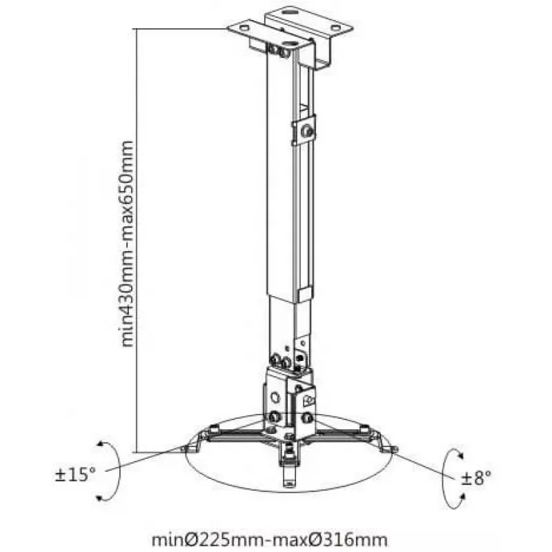 Suporte universal para projetor Spacetronik SPA-P01B 2-em-1 teto/parede, 15 kg, aço, preto