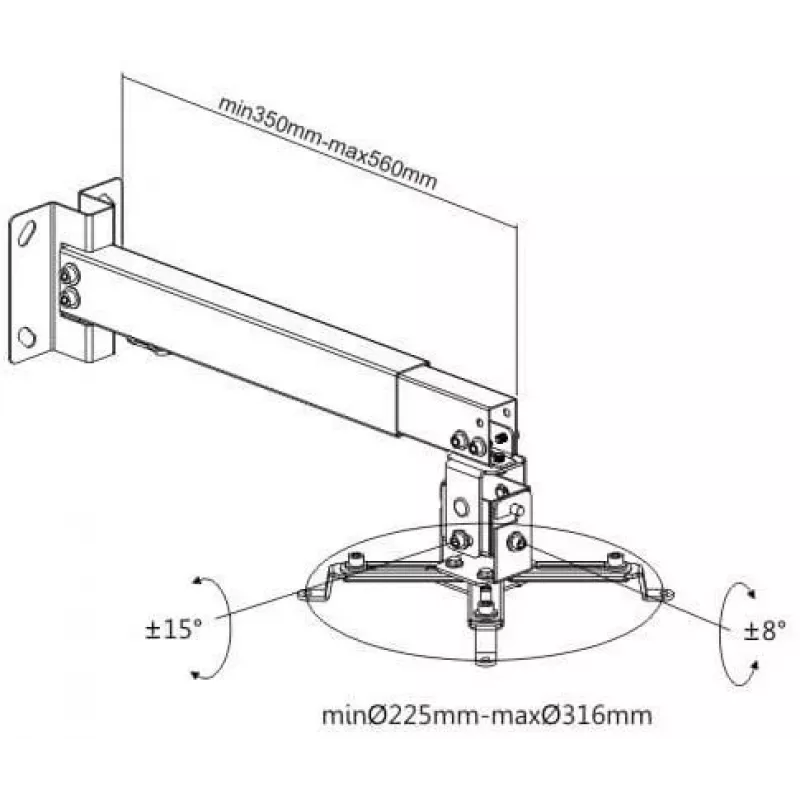 Suporte universal para projetor Spacetronik SPA-P01B 2-em-1 teto/parede, 15 kg, aço, preto