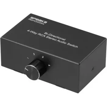 SpeaKa Professional SP-AS-500 Comutador de áudio RCA de 4 portas bidirecional caixa metálica