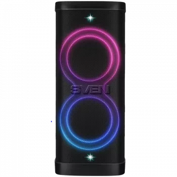 Altifalante Party-Box SVEN PS-1250, preto (300W, TWS, IPx4, Bluetooth, FM, USB, microSD, ecrã LED, 13500mAh)