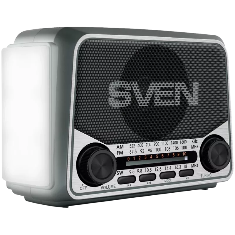 Altifalante SVEN SRP-150, cinzento (3W, Bluetooth, FM/AM/SW, USB, microSD, lanterna, bateria)