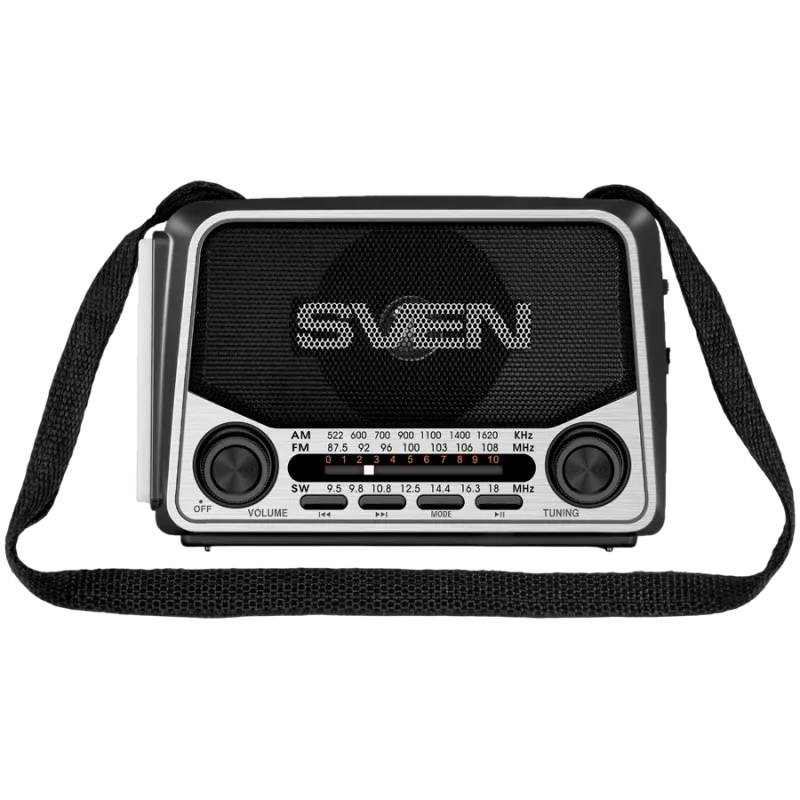 Altifalante SVEN SRP-150, cinzento (3W, Bluetooth, FM/AM/SW, USB, microSD, lanterna, bateria)