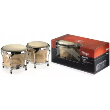 Bongos de madeira Stagg BW 200 N - Corpos em carvalho de Sião natural, peles cruas de 6.5 polegadas & 7.5 polegadas, ferragens com pintura eletrostática preta