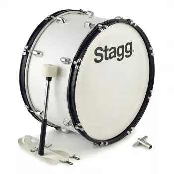 Bombo de marcha Stagg MABD-2010 20 polegadas com arnês e baquetas, branco