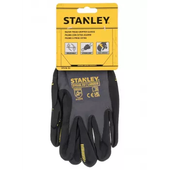 Stanley SY510L-QS luvas de trabalho, tamanho L (9) - palma em pele sintética, costas em spandex, punho em neoprene, certificadas EN 388, preto/amarelo