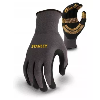 Stanley SY510L-QS luvas de trabalho, tamanho L (9) - palma em pele sintética, costas em spandex, punho em neoprene, certificadas EN 388, preto/amarelo