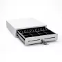 STAR MICRONICS CD4-1616WTSSC48-S2 Gaveta de dinheiro, branco, frente em aço inoxidável, 4 compartimentos para notas/8 para moedas/2 para cheques, abertura frontal, retalho, dimensões (LxAxP): 410x114x415mm, incl. cabo RJ12